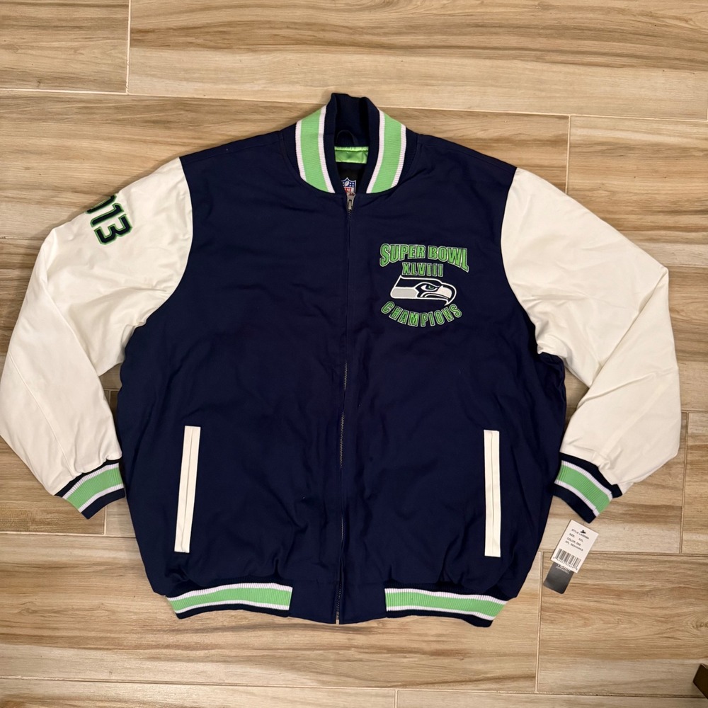 NFL Seattle Seahawks Super Bowl XLVIII Champions Jacket XXL Navy Blue LAI00864